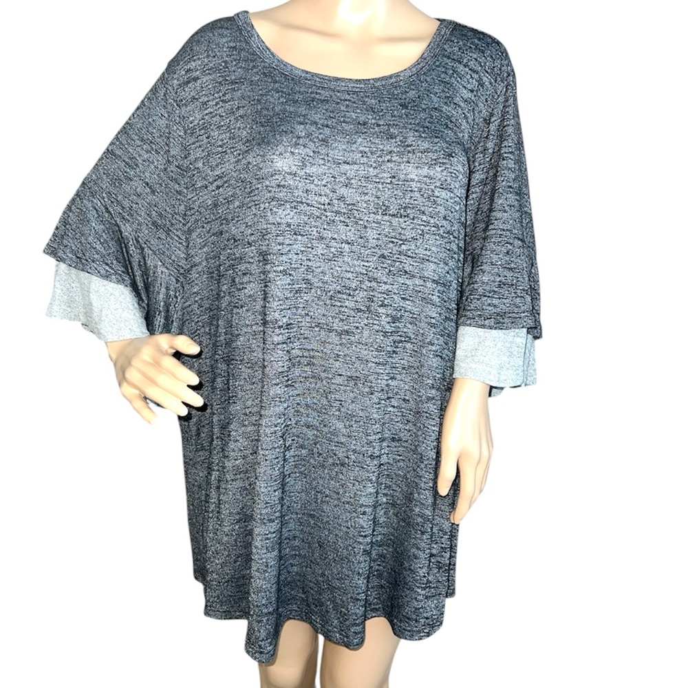 BLOOMCHIC | NWOT CHARCOAL RUFFLE SLEEVE KNIT TOP - Picture 2 of 9